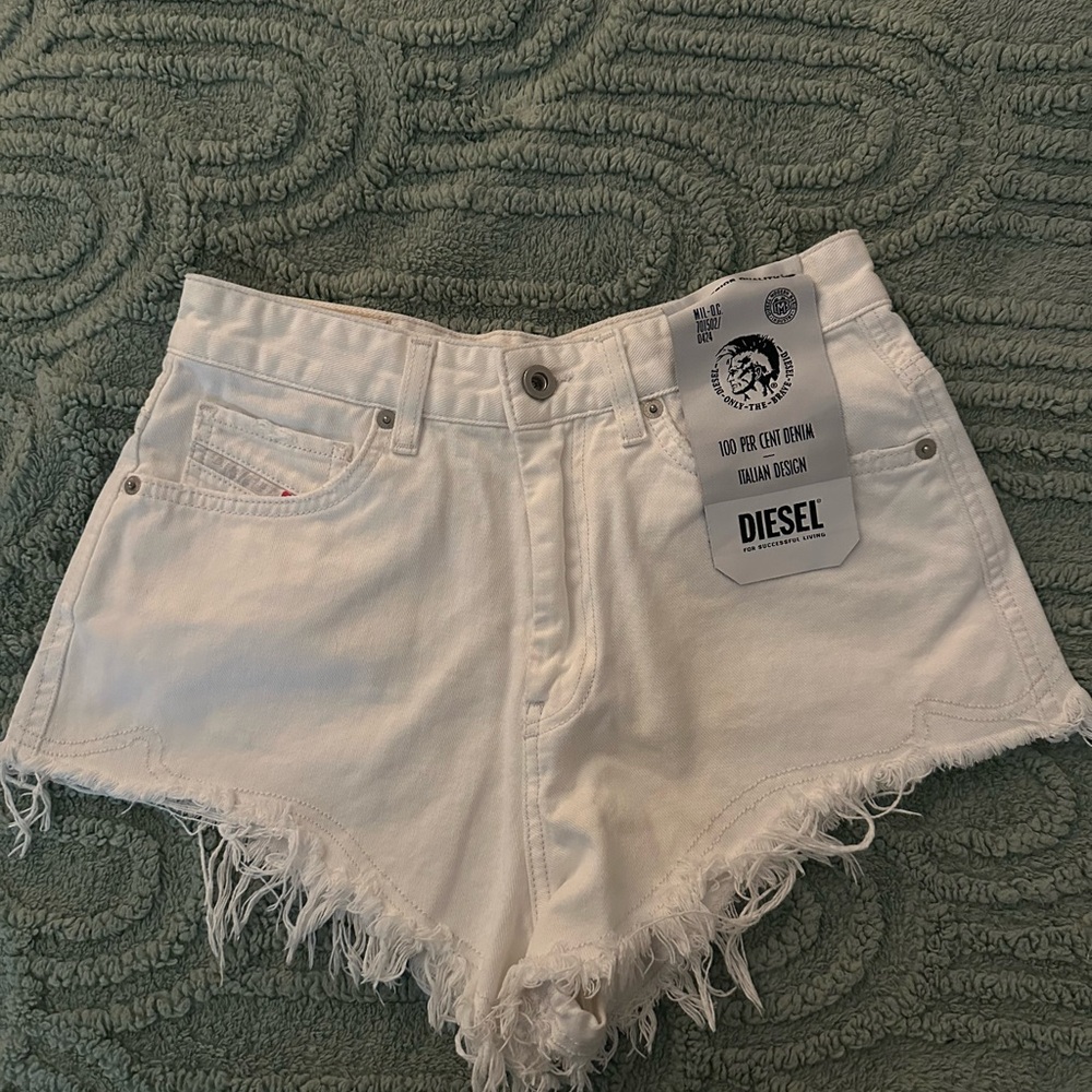 Diesel Women's White Frayed Jean Shorts